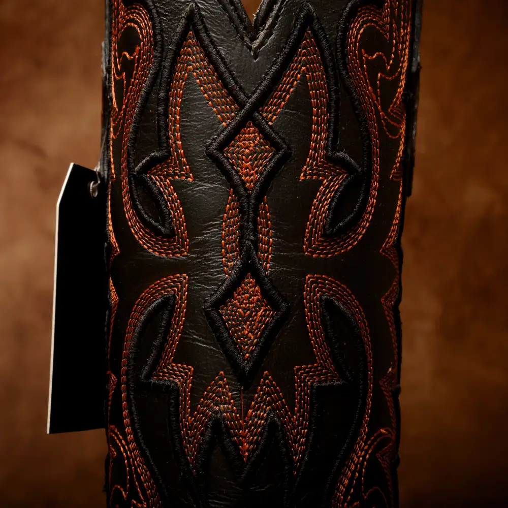 Cognac Caiman Neck Leather Boots - Square Toe