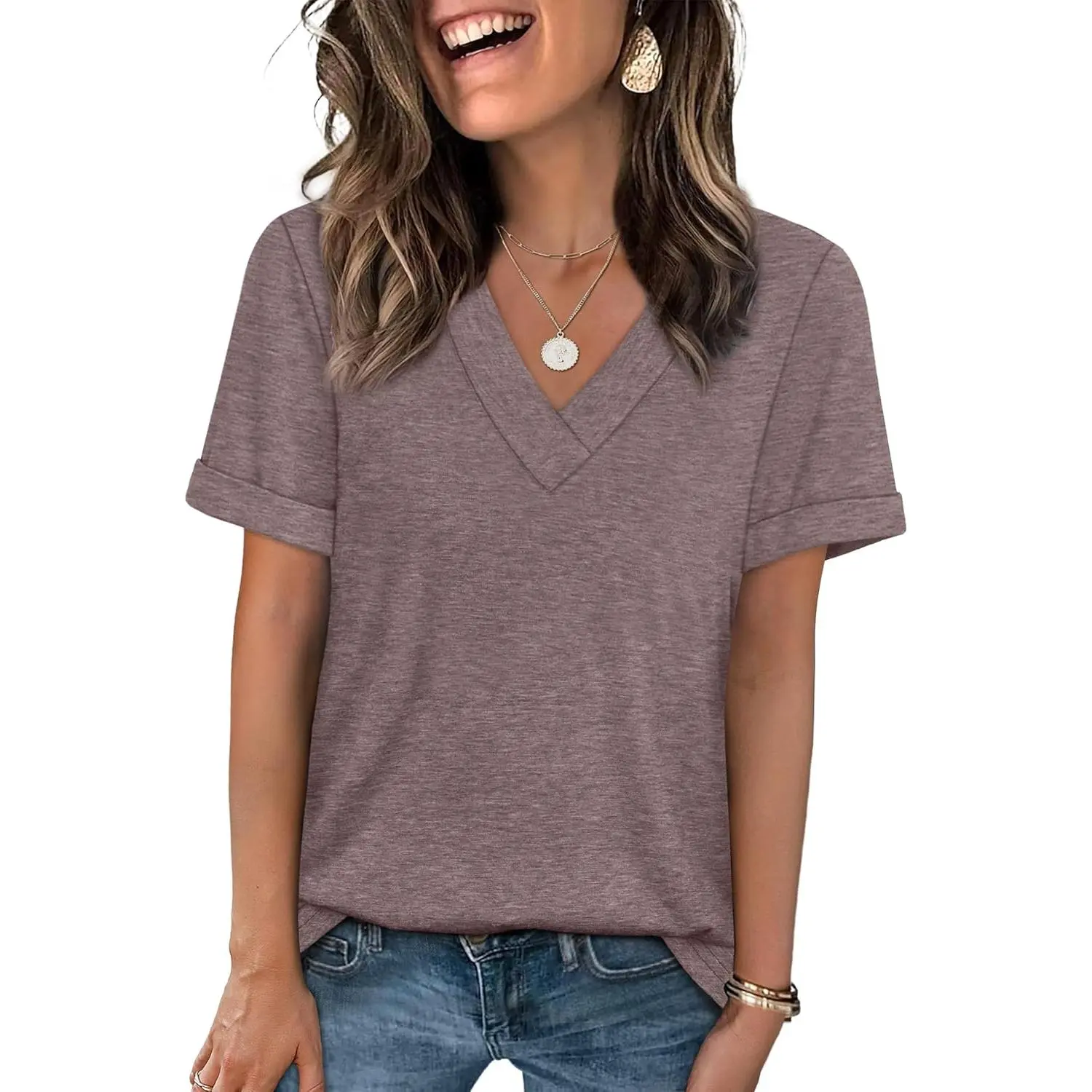 WIHOLL Womens Summer Tops Short Sleeve Basic Casual V Neck T Shirts Trendy Fashion 2025