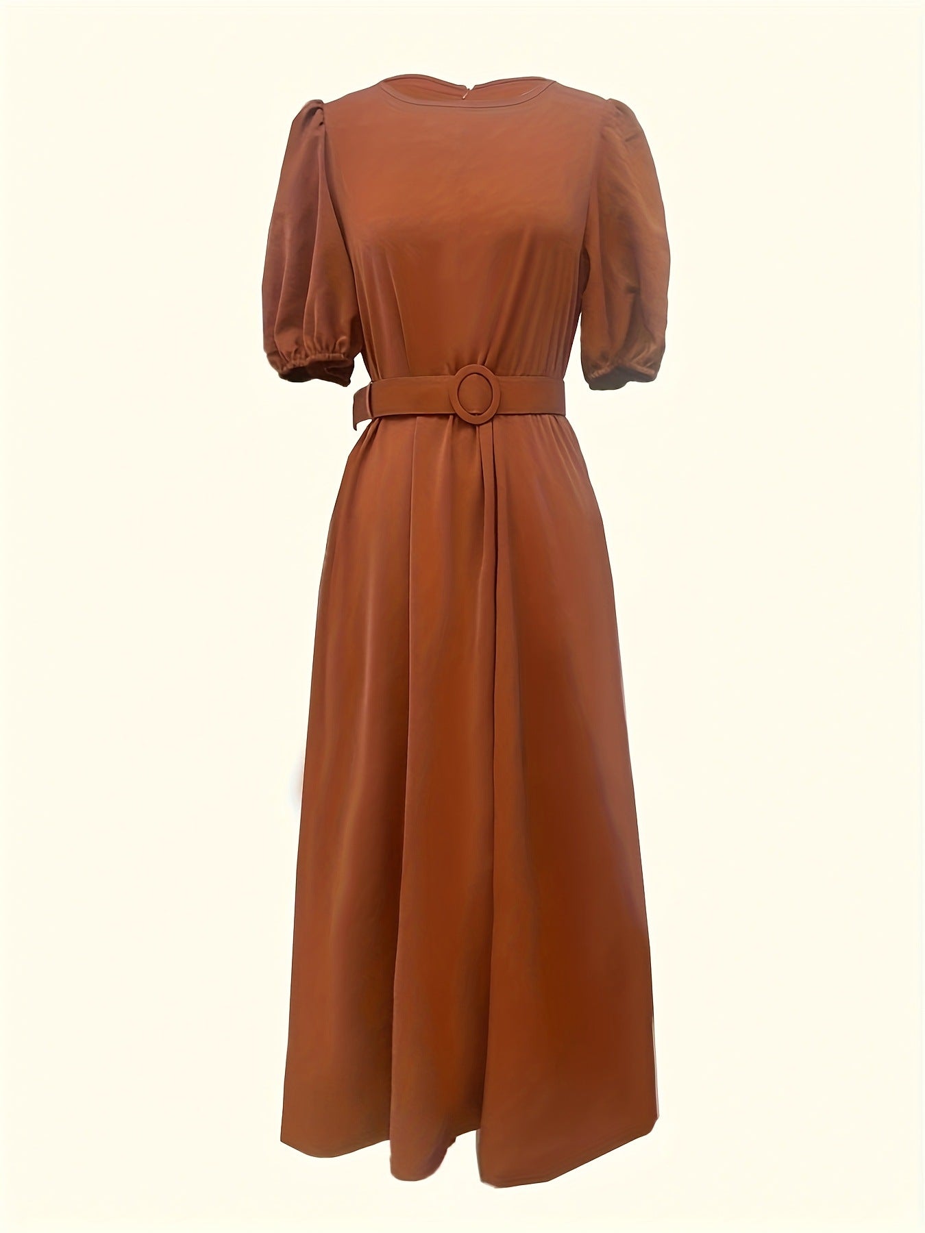 Belted Puff Sleeve Midi Dress