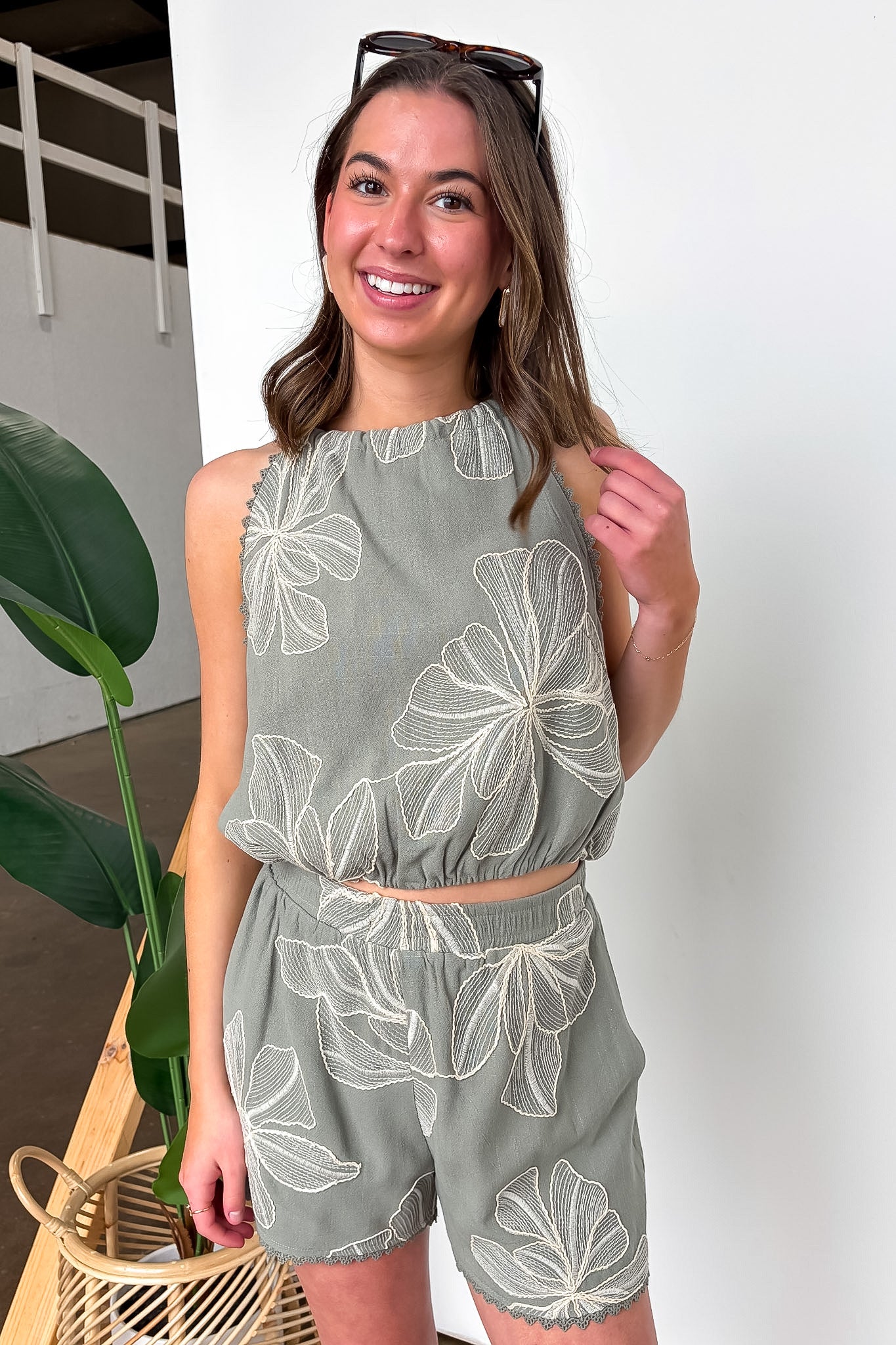 Floral Embroidered Halter Tie Top