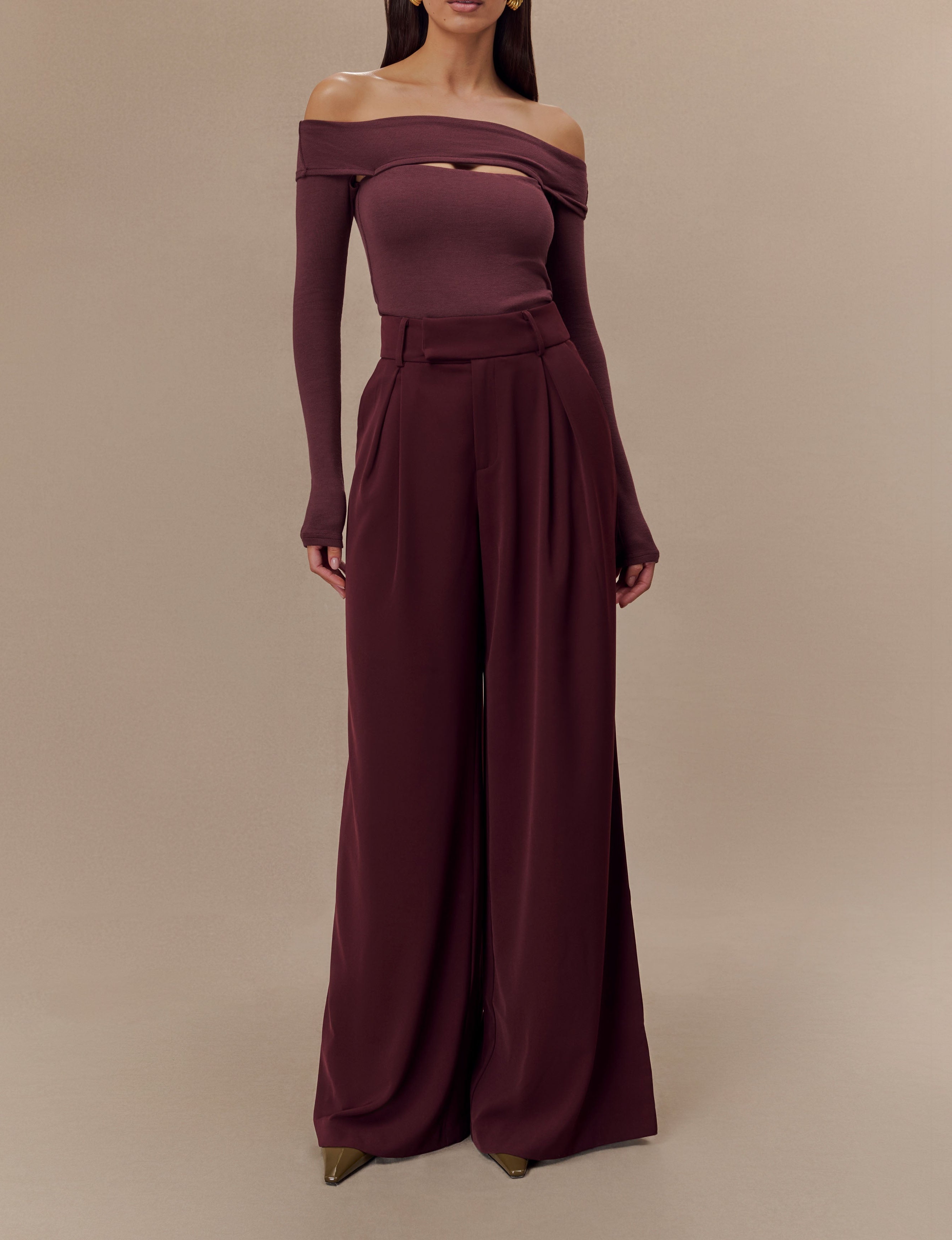 Mahogany Pleated Wide Leg Pants