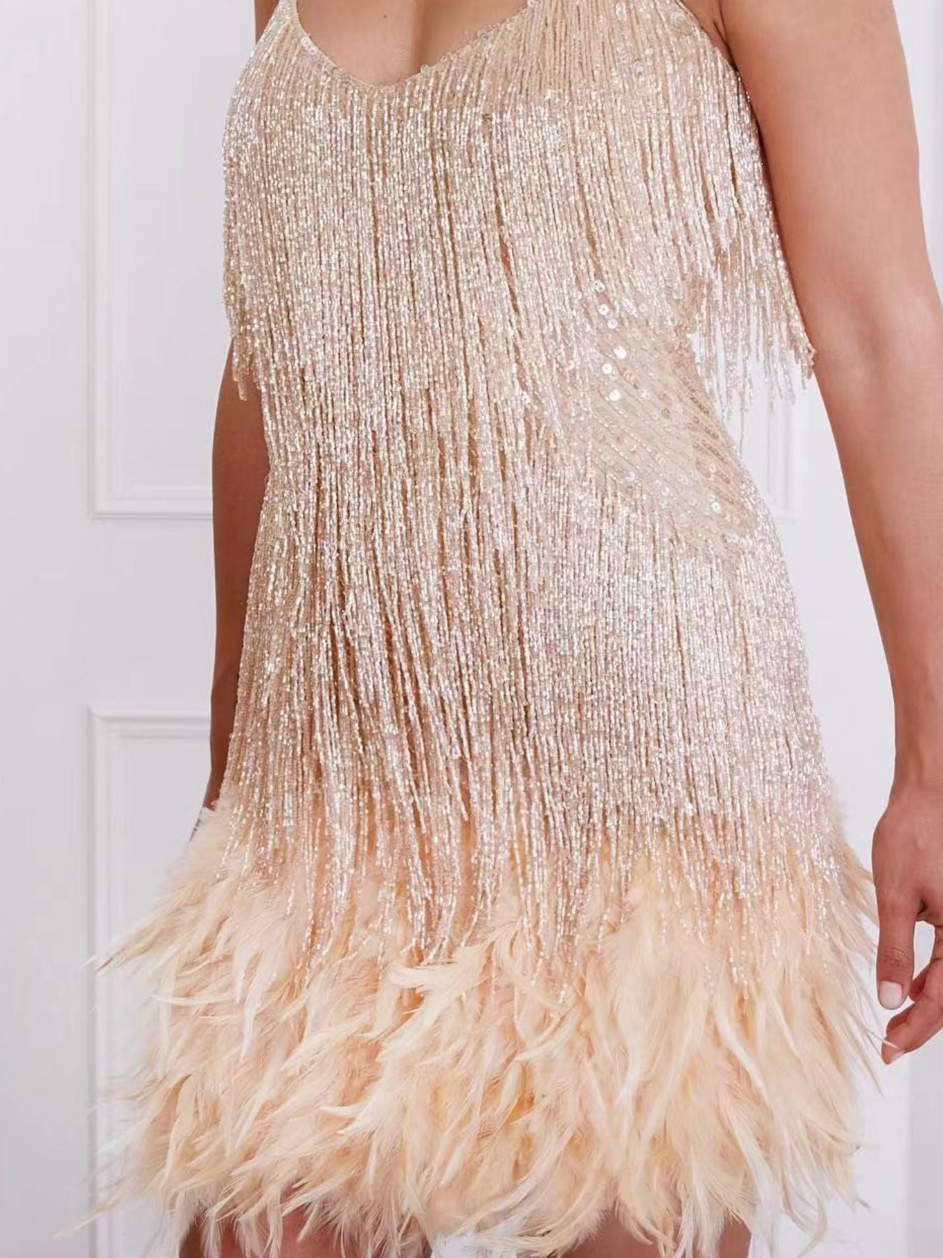 Sequin Fringe V-Neck Plus Size Mini Dress