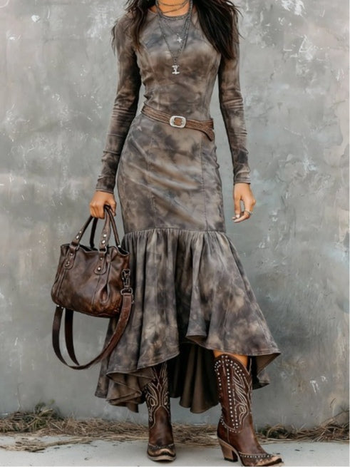 Vintage Polyester Flare Hem Midi Dress(Includes belt)