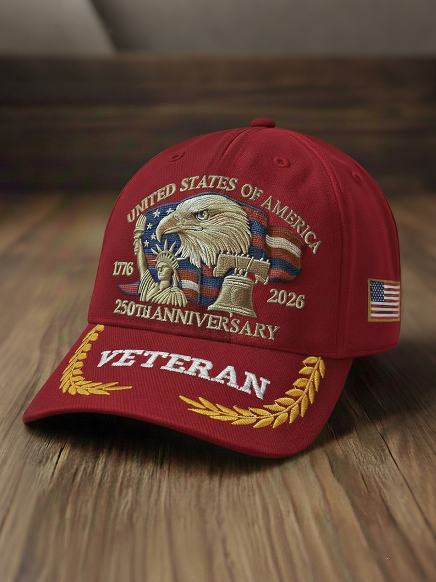 USA 250th Anniversary Veteran Embroidered Bald Eagle Patriotic Hat