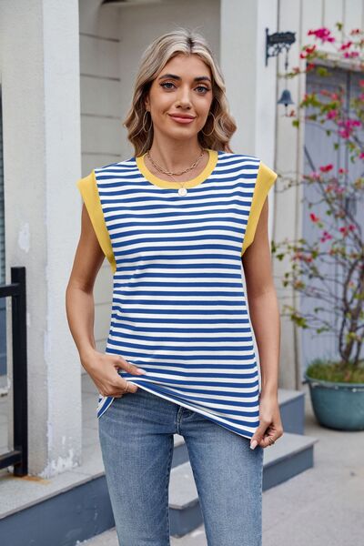 Contrast Striped Round Neck T-Shirt (multiple color options)