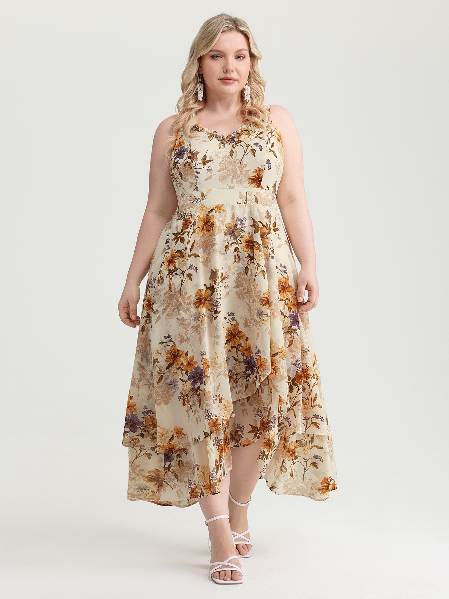 Floral Print Sweetheart Neckline Slit Maxi Dress