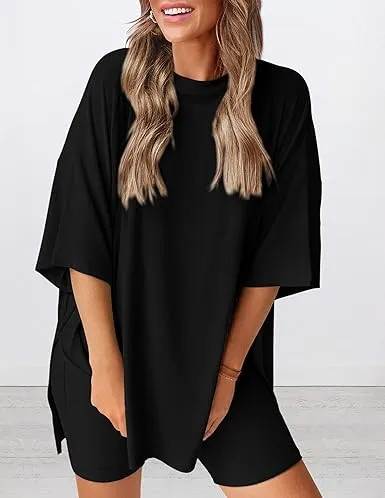 Women's Summer Oversized Shirt & Biker Shorts Set(Under $3 a set!)