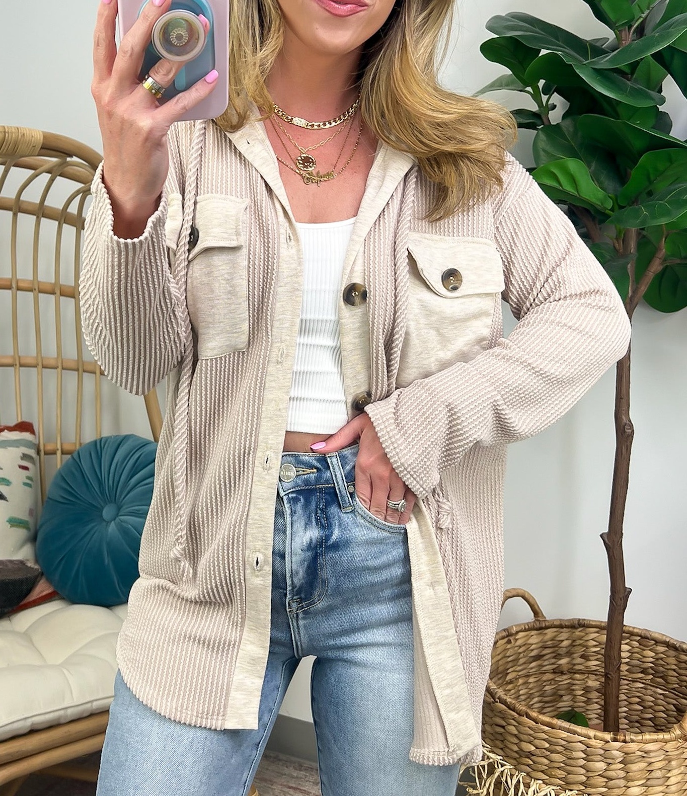 Saturday Satisfaction Ribbed Hooded Shacket