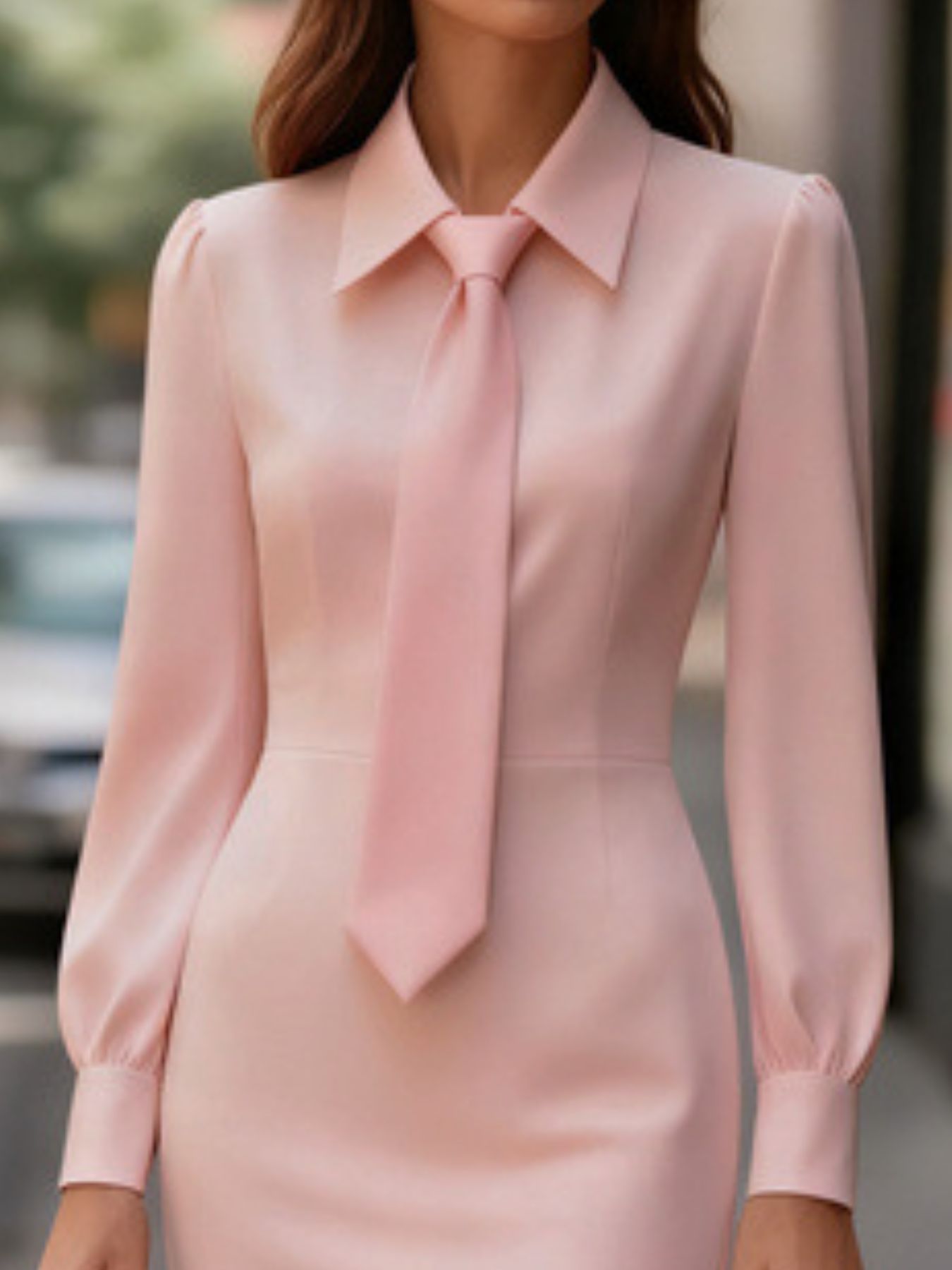 Tie-Neck Long Sleeve Dress