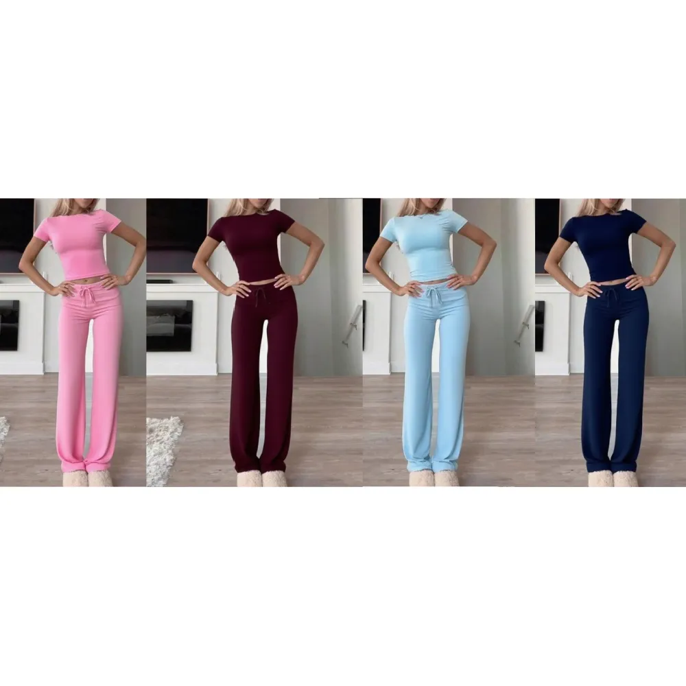 Women's Plain Shortsleeve Top & Drawstring Pants Set