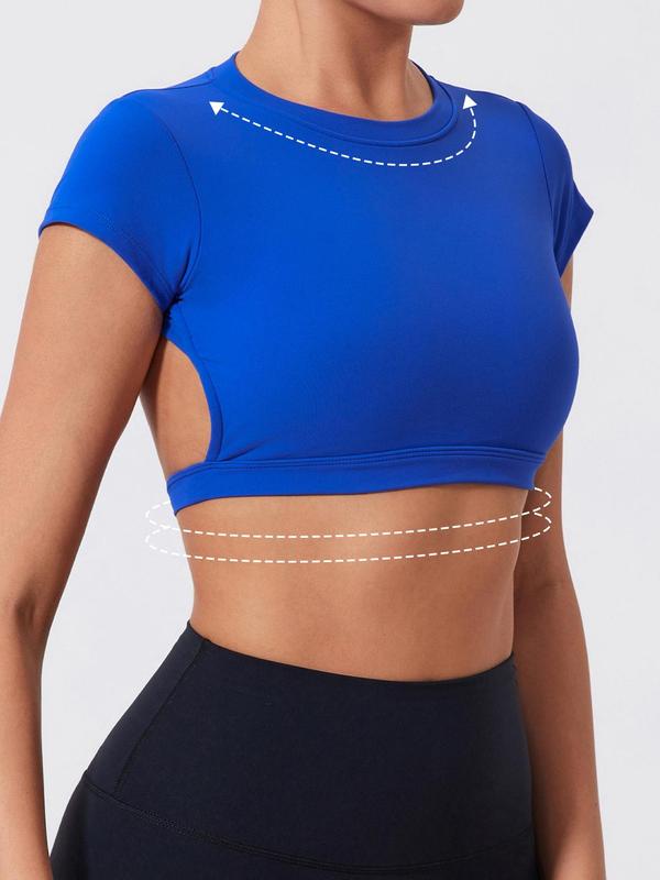 Women’s Backless Crop Gym Top — Short Sleeve Active Tee