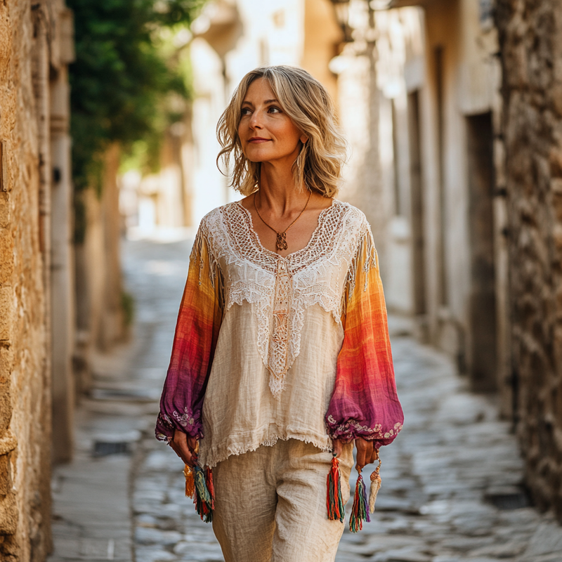 Women's Elegant Linen Long Sleeve Top 7294