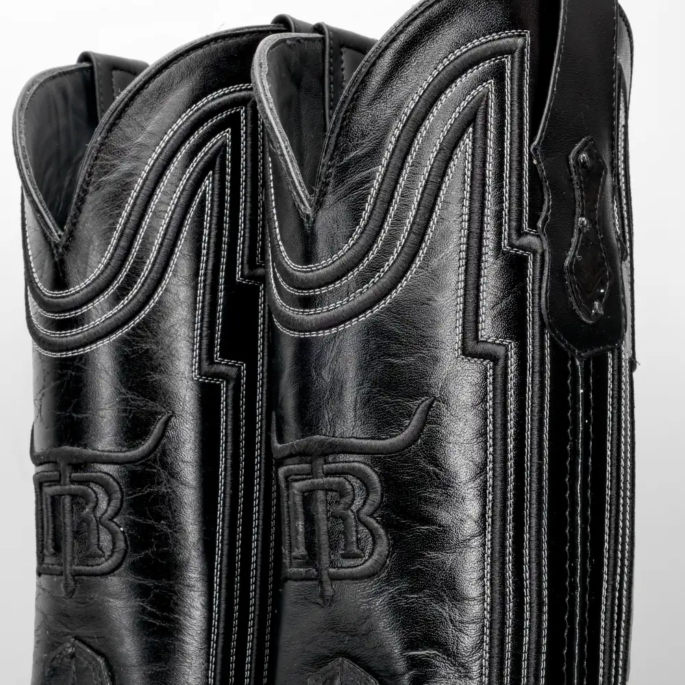 Black Ostrich Leather Boots - Square Toe