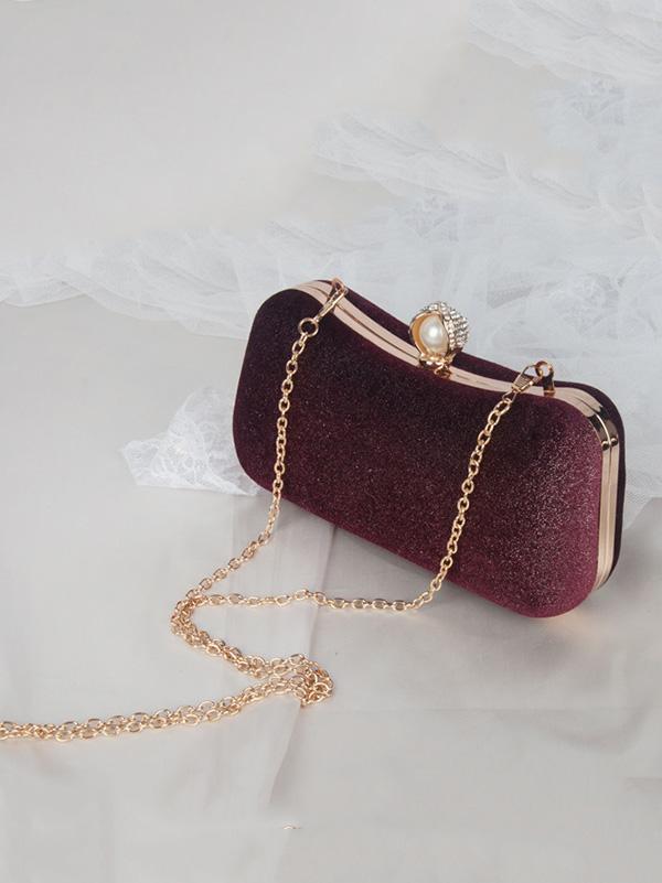 Vintage Solid Color Velvet Hand Bag