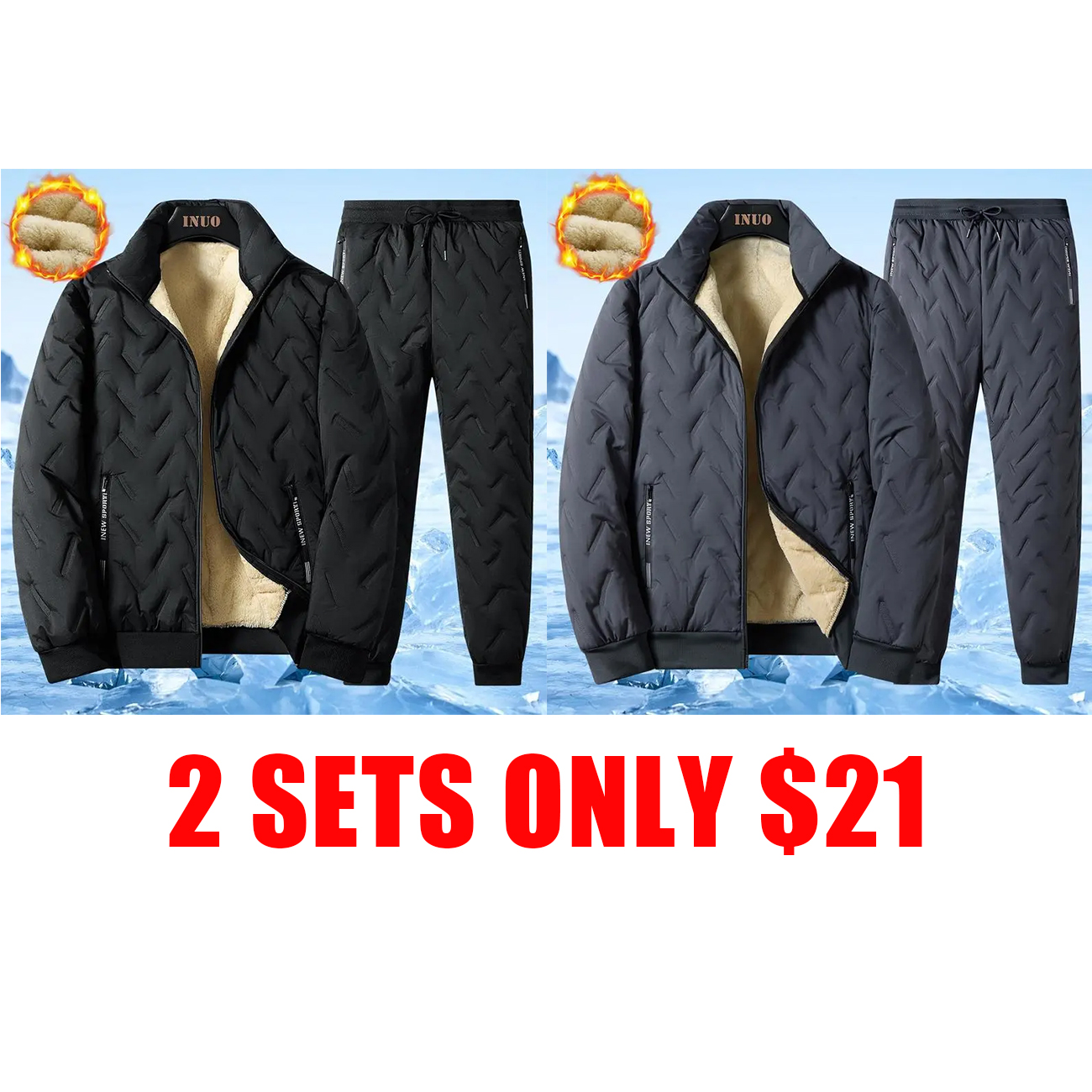 Men's Winter Coat Fleece Windproof Thickened Lamb Velvet Cotton-Padded Jacket Loose Vest Warm Two-Piece Set