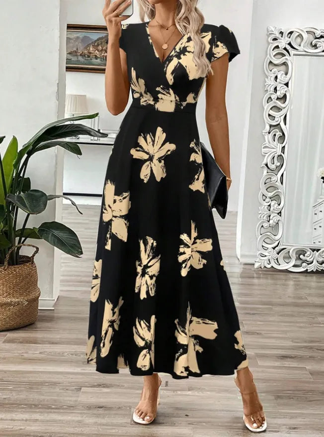 Printed Surplice Wrap Midi Dress