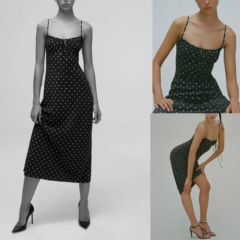 Women's Floral Dress Low-Cut Square Neck Spaghetti Strap Tie Bodycorn Dresses Casual Wear Slip with Adjustable Straps & Elastic Neckline