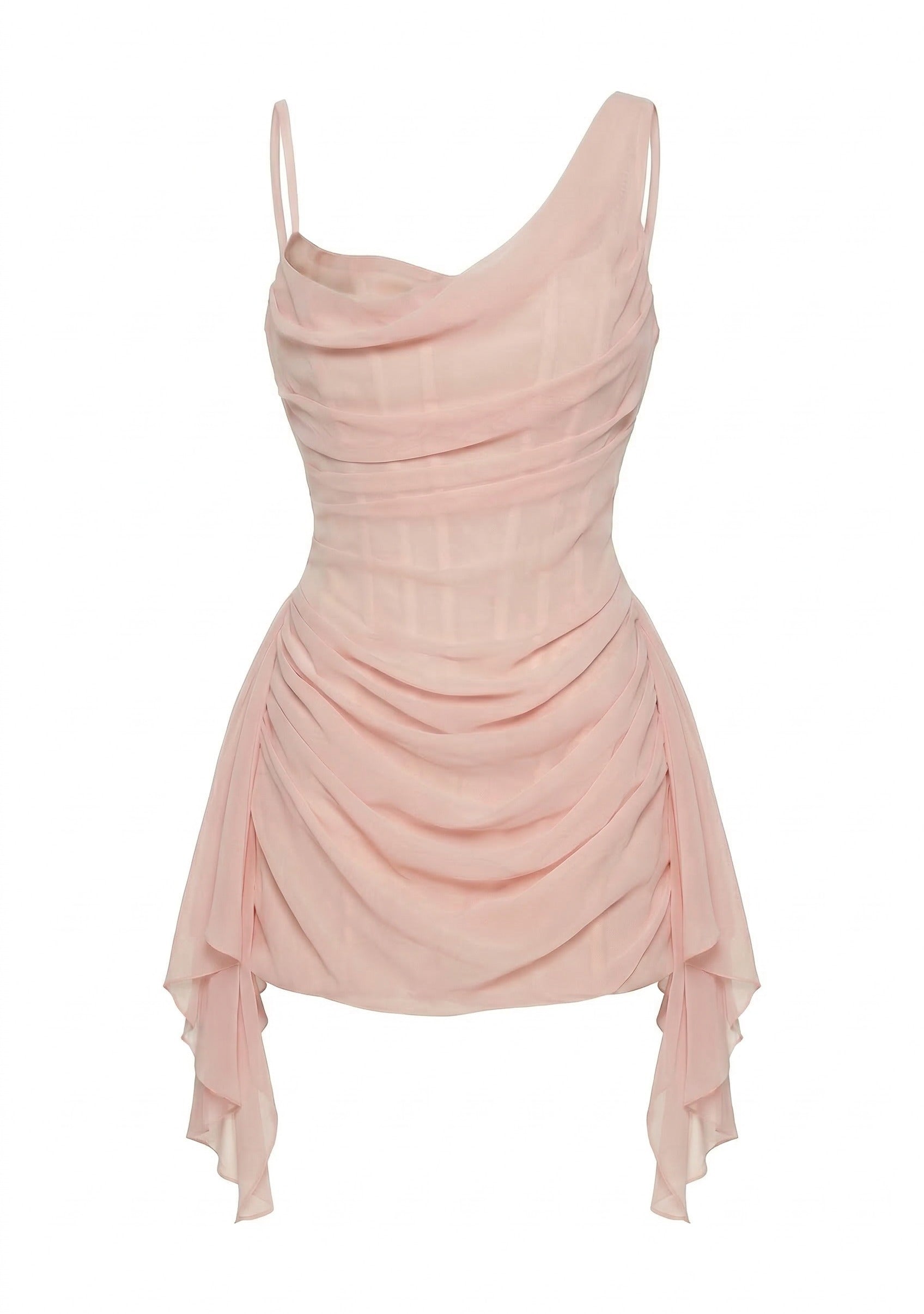 Misty Rose Fitted Mini Dress With Draping