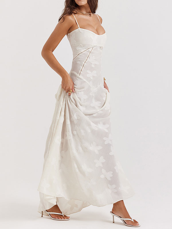 Flower Printed Sleeveless Spaghetti Neck Vacation Maxi Dresses