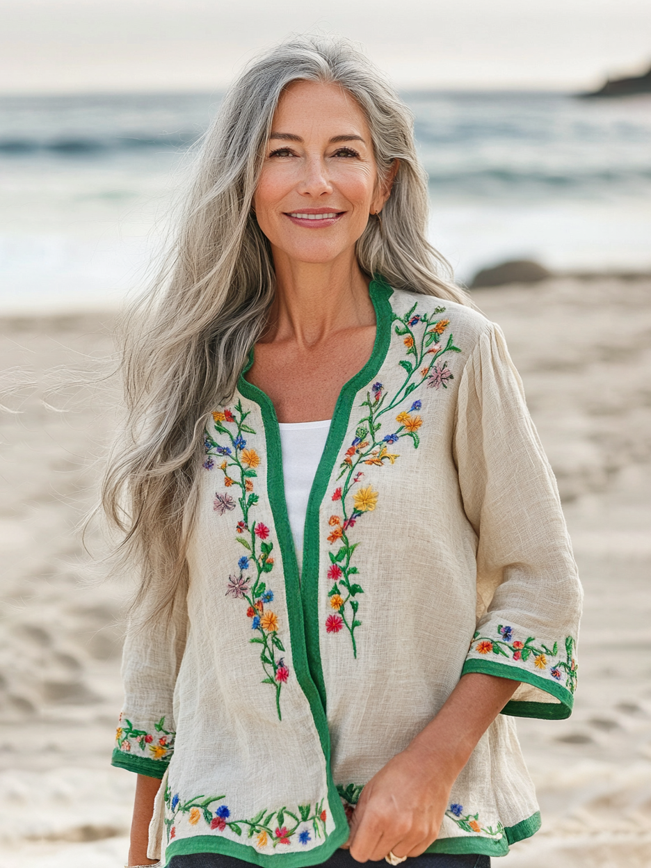 Vacation seaside elegant embroidery kimono 9253