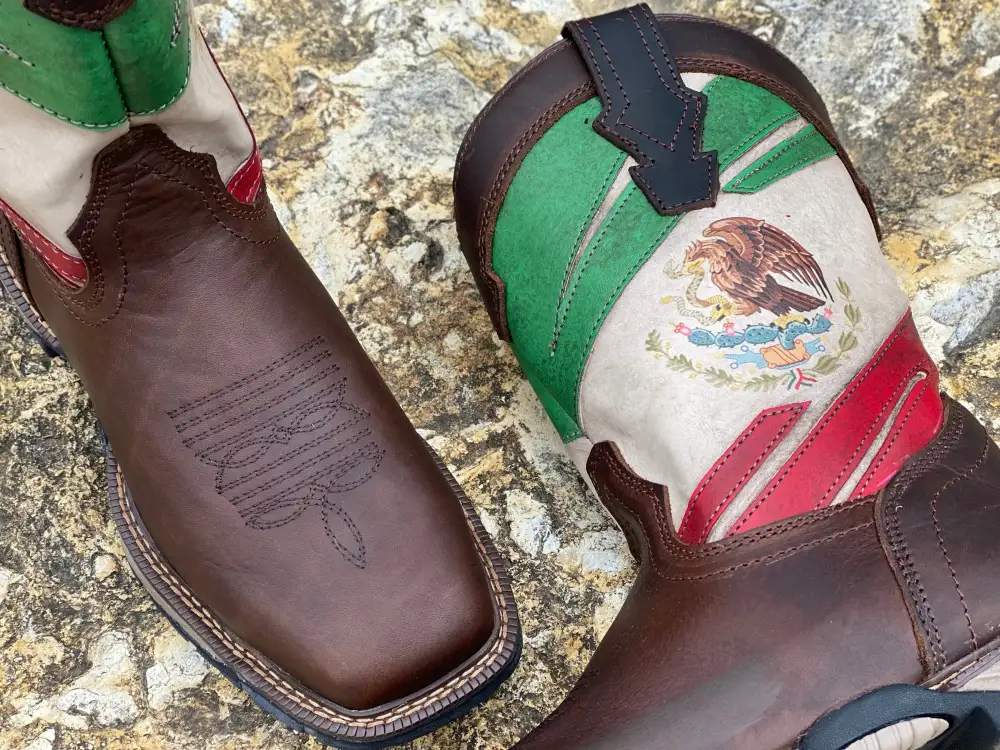 Men’s México Flag Work Leather Boots/ No Steel Toe