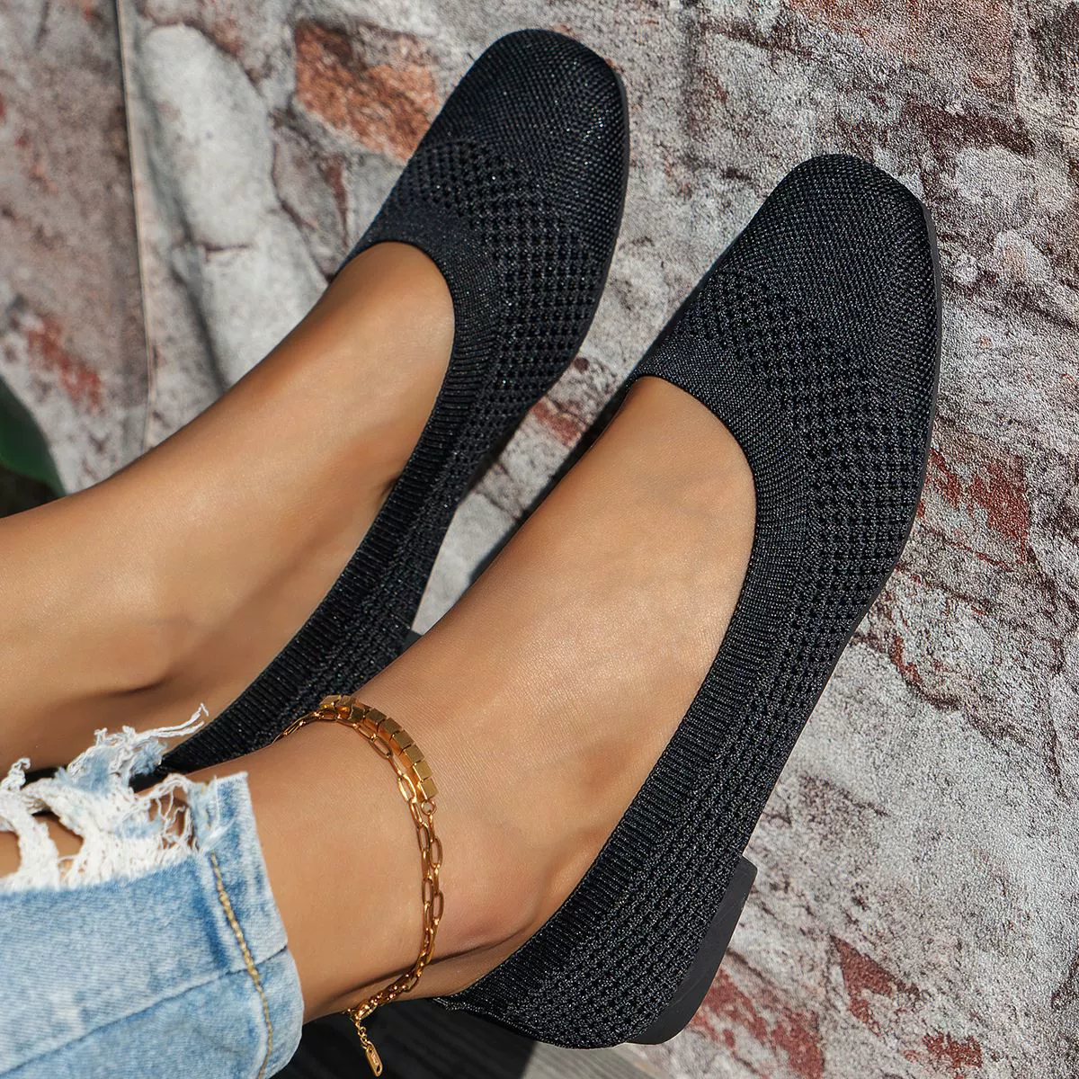 Square Toe Solid Color Mesh Slip-Ons (multiple color options)