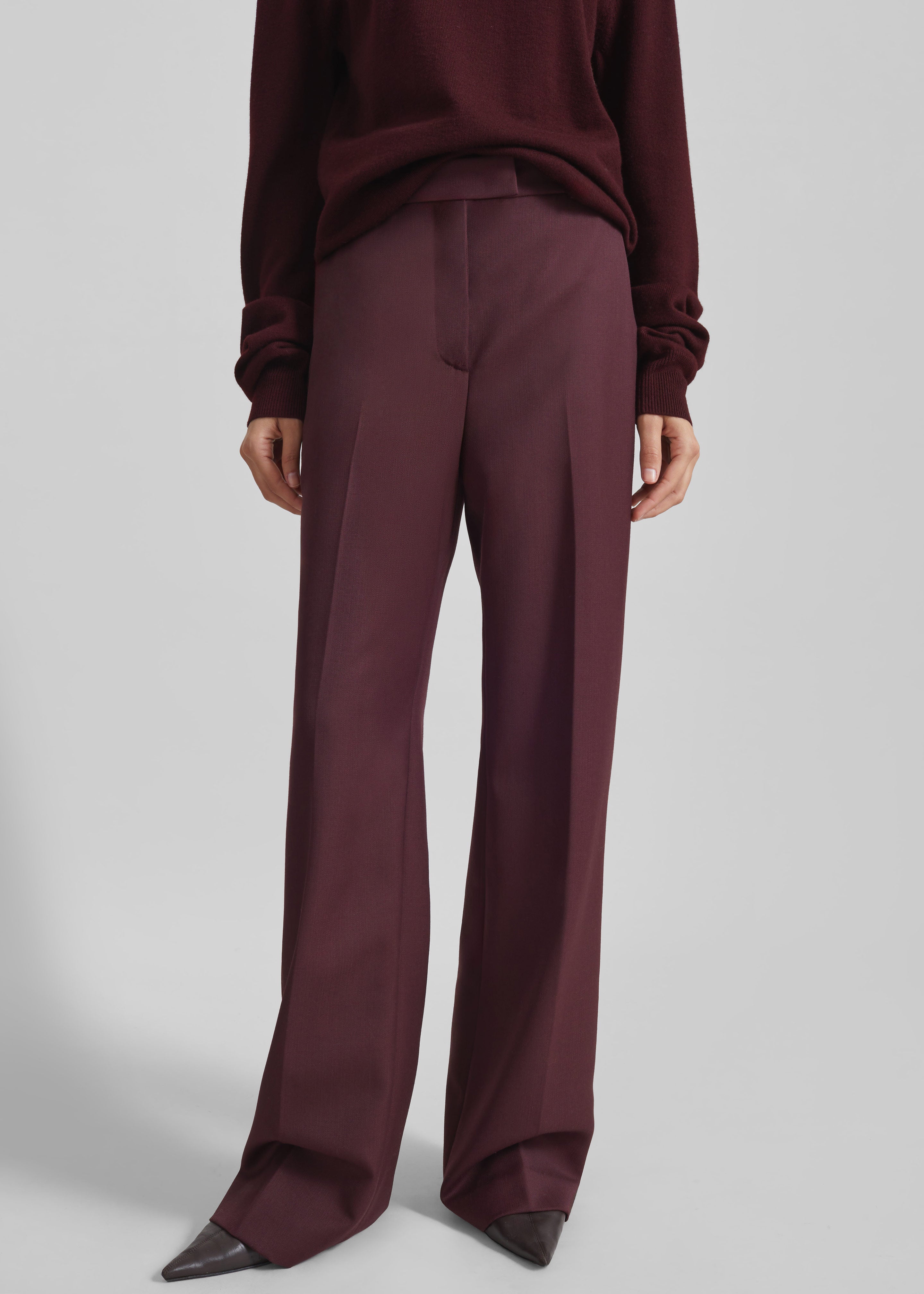 Lenora Wool Straight Trousers - Burgundy