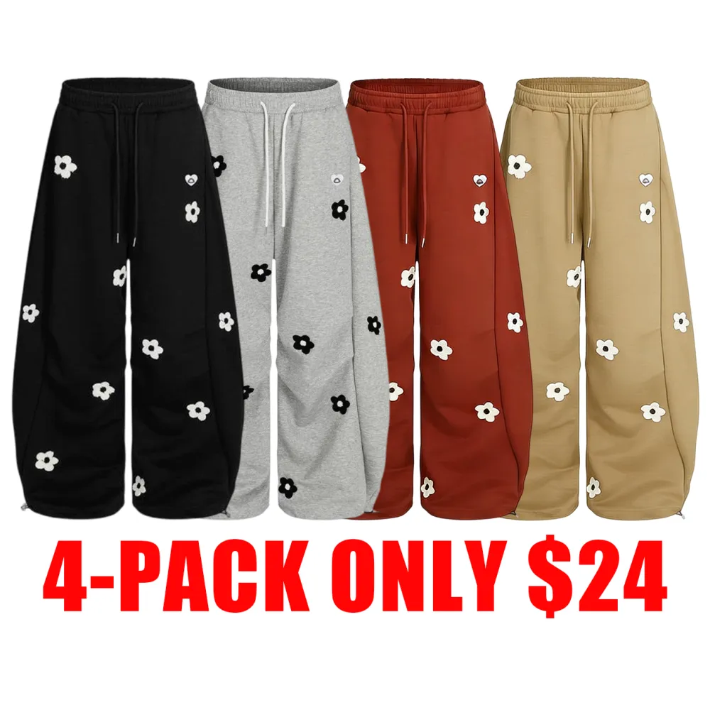 Women's Floral Towel-Embroidery Barrel Sweatpants