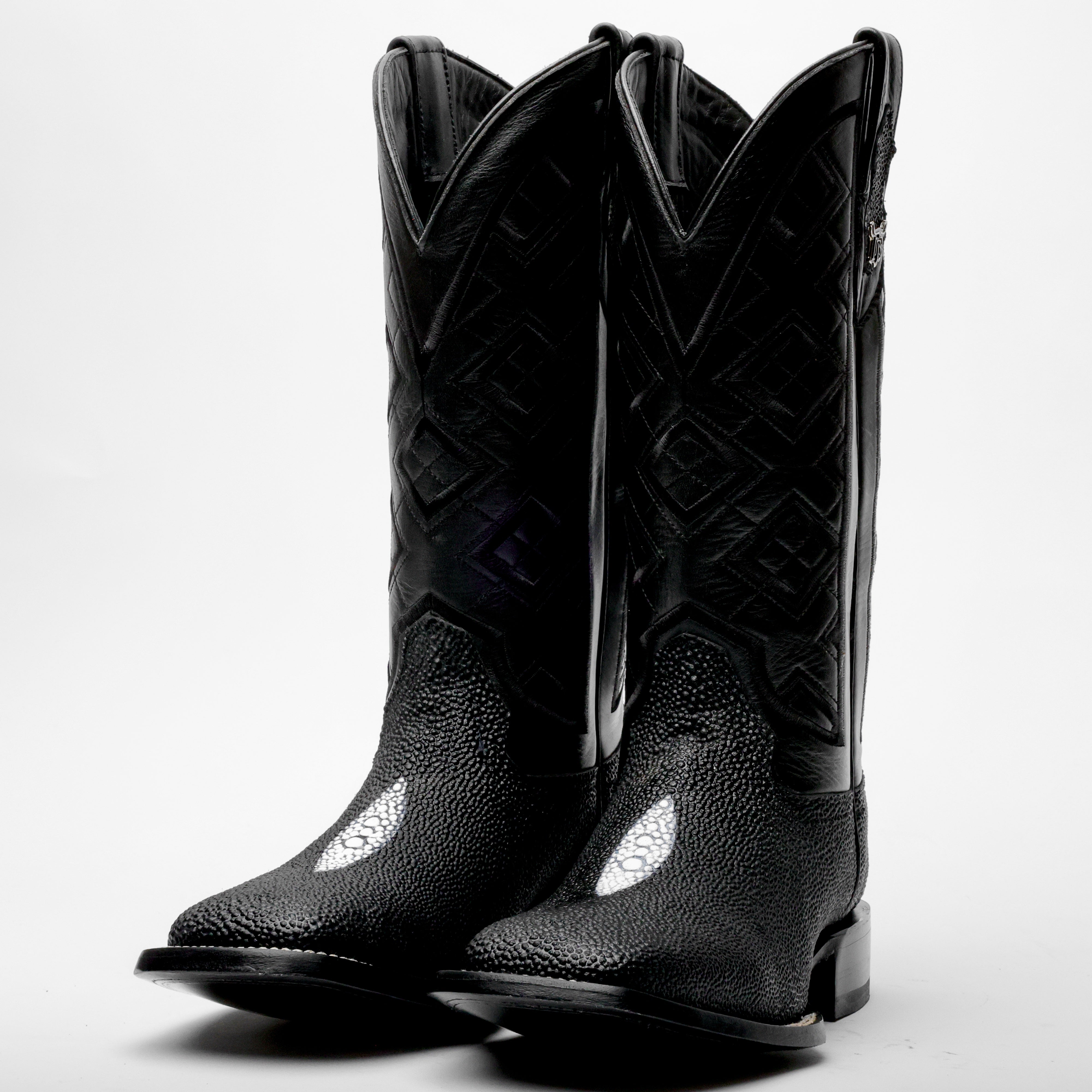 Black Stingray Leather Boots - Square Toe