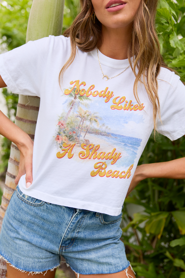 Noboby Likes A Shady Beach White Boxy Graphic Tee