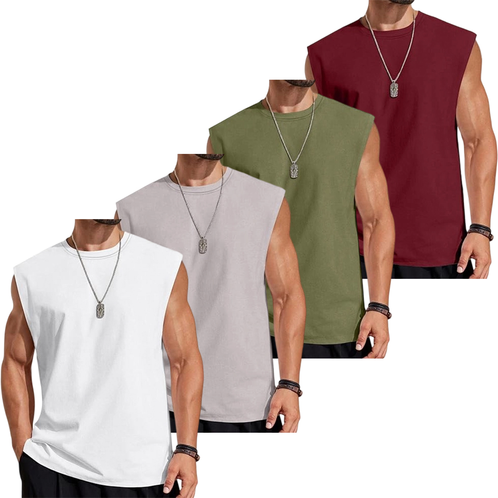 Men's Solid Color Round Neck Tank Top, Loose Casual Comfy Classic Crew Neck Sleeveless Top for Summer