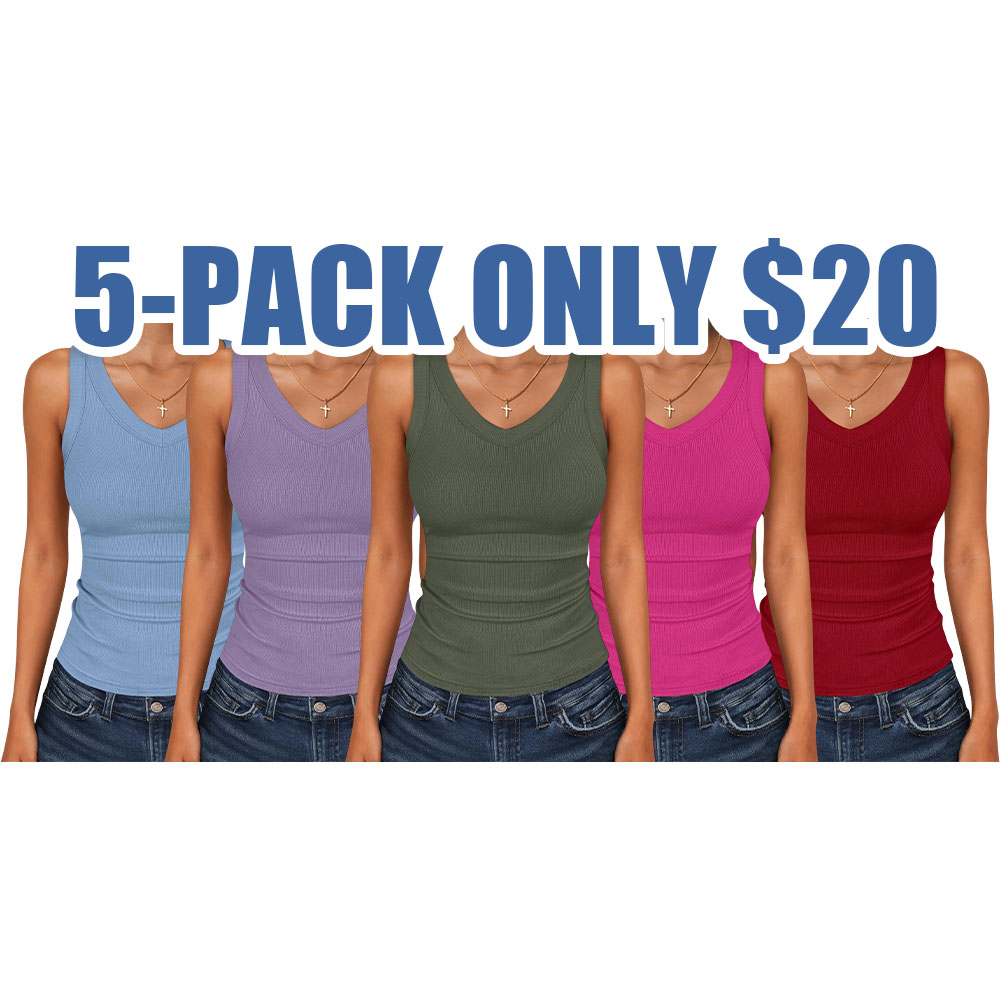 Women's V-Neck Ribbed Slim Fit Tank Top – Everyday Essential Sleeveless Tee