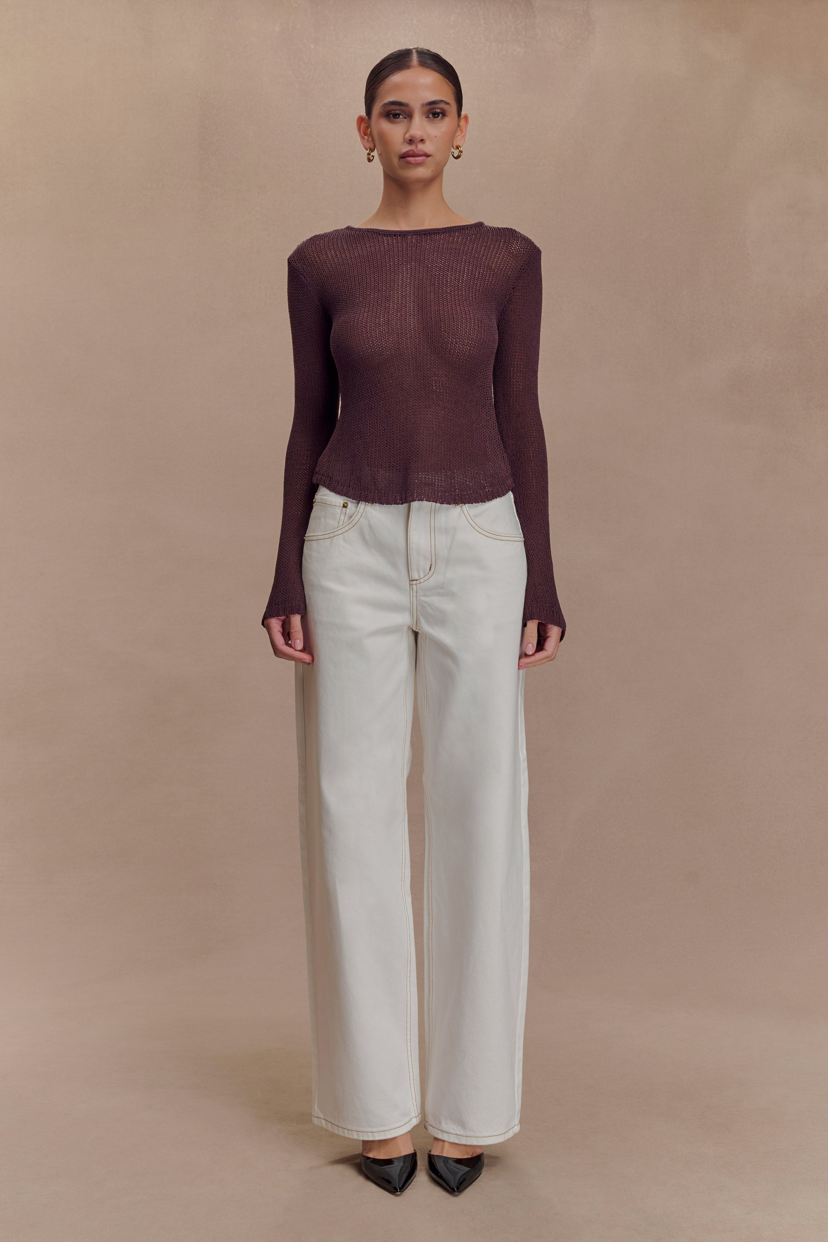 Chocolate Long Sleeve Knit Top