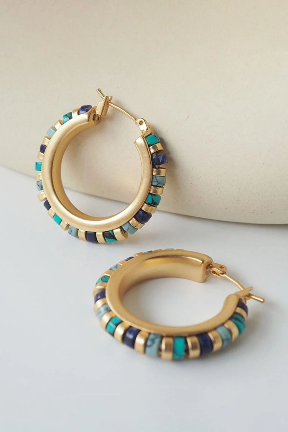 Gold Vintage Beads Decor Hoop Earrings
