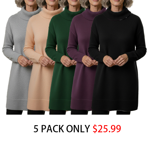 🔥 Women's Elegant Cowl Neck Soft Knit Long Sleeve Tunic Top - Relaxed Fit Fall Winter Pullover