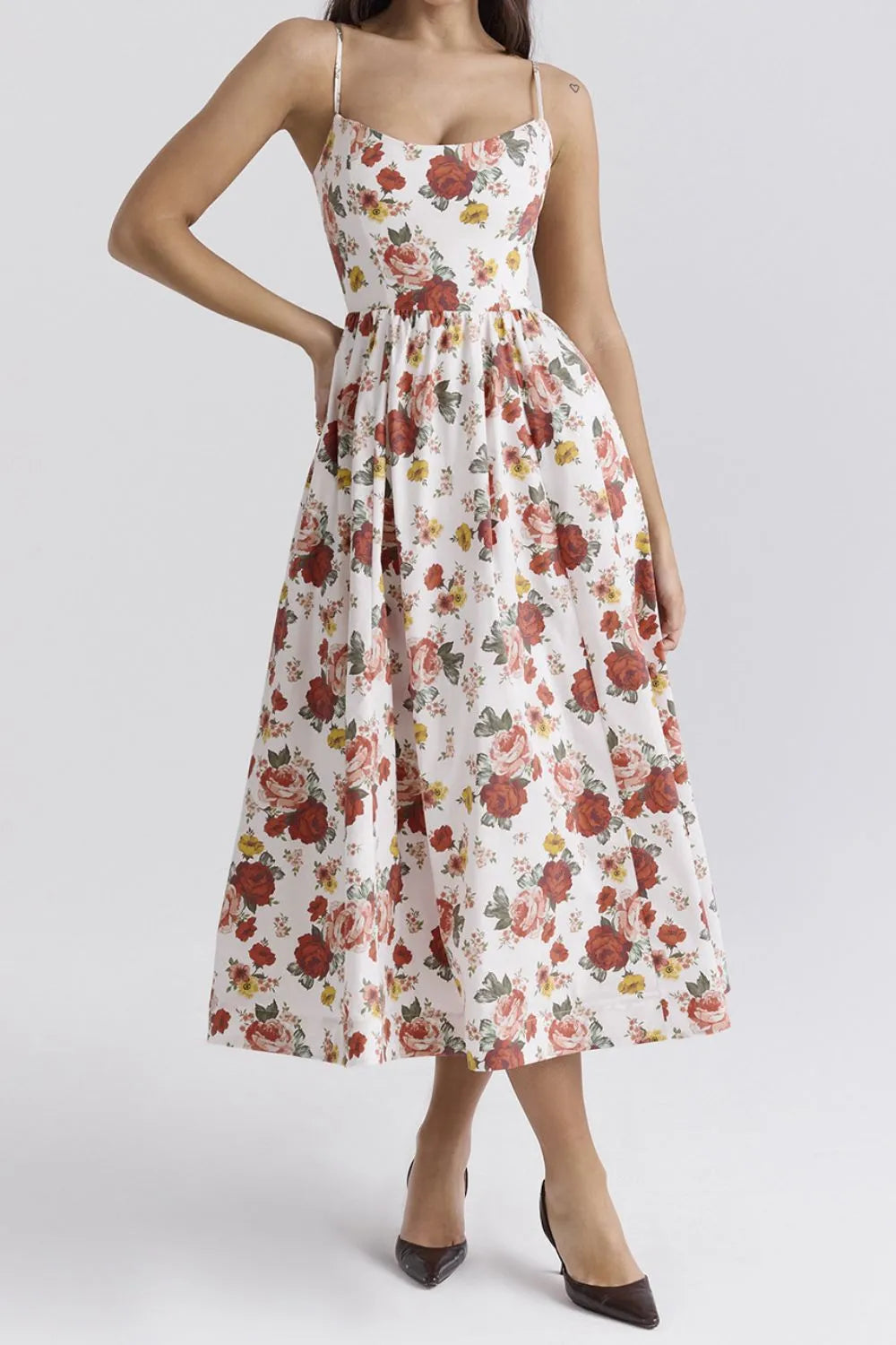 Floral Print Spaghetti Strap Midi Dress