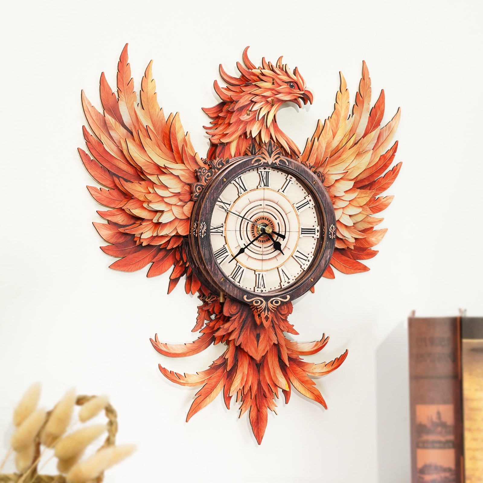 Fire Phoenix â€“ DIY Wooden Clock, 3D Puzzle Craft Kit