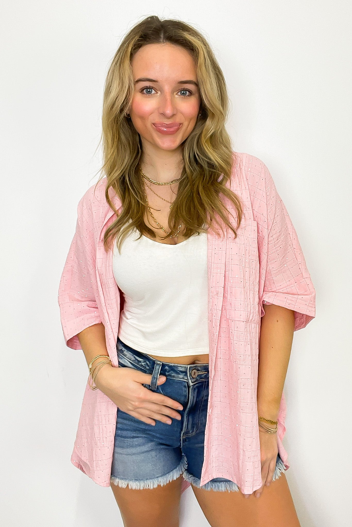 Rhinestone Embellished Button Down Top