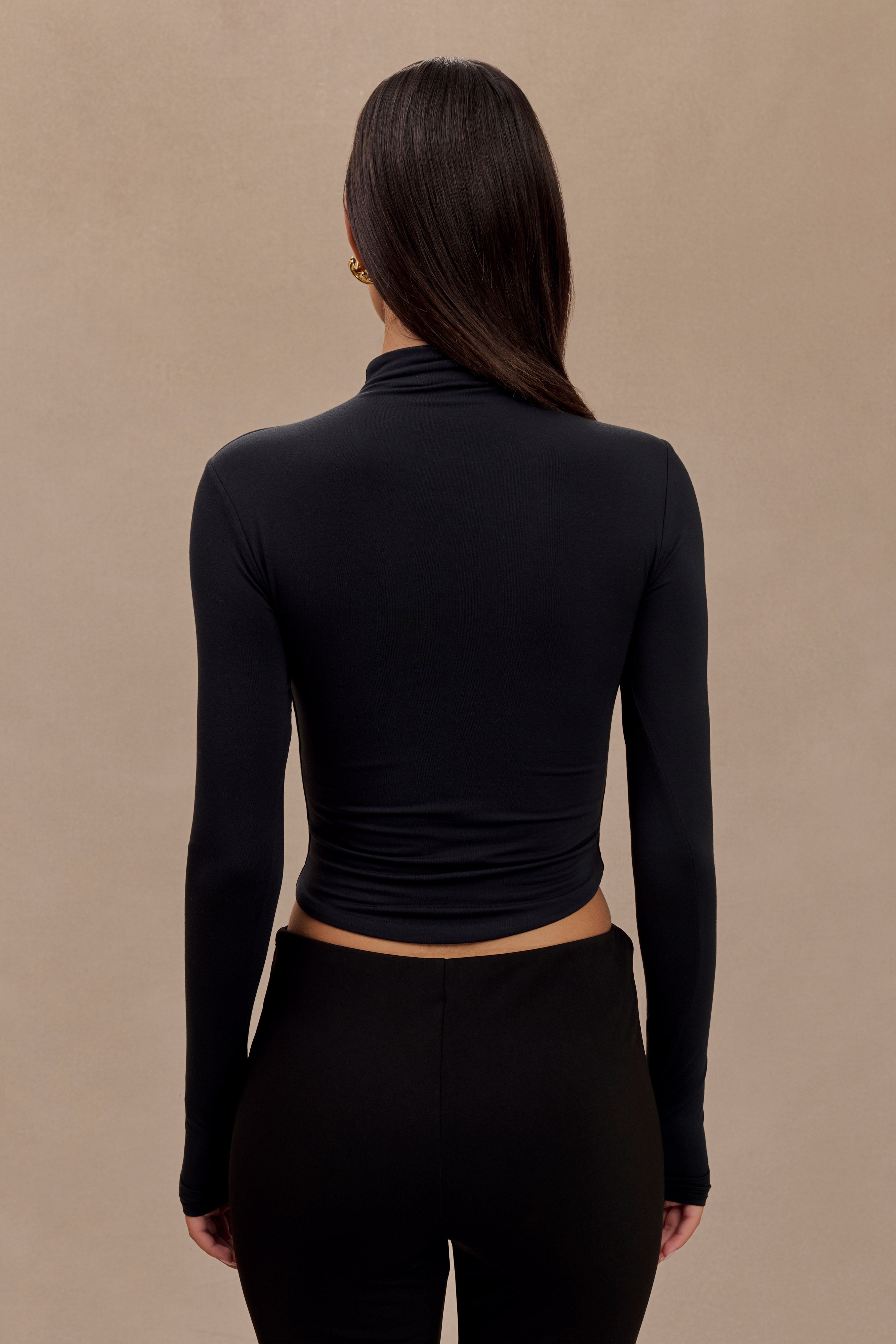 Black Modal Long Sleeve High Neck Top