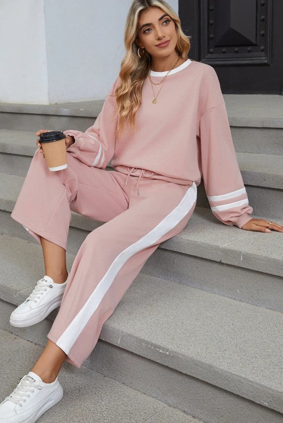 Cotton Casual Color Block Regular Fit Two-Piece Set