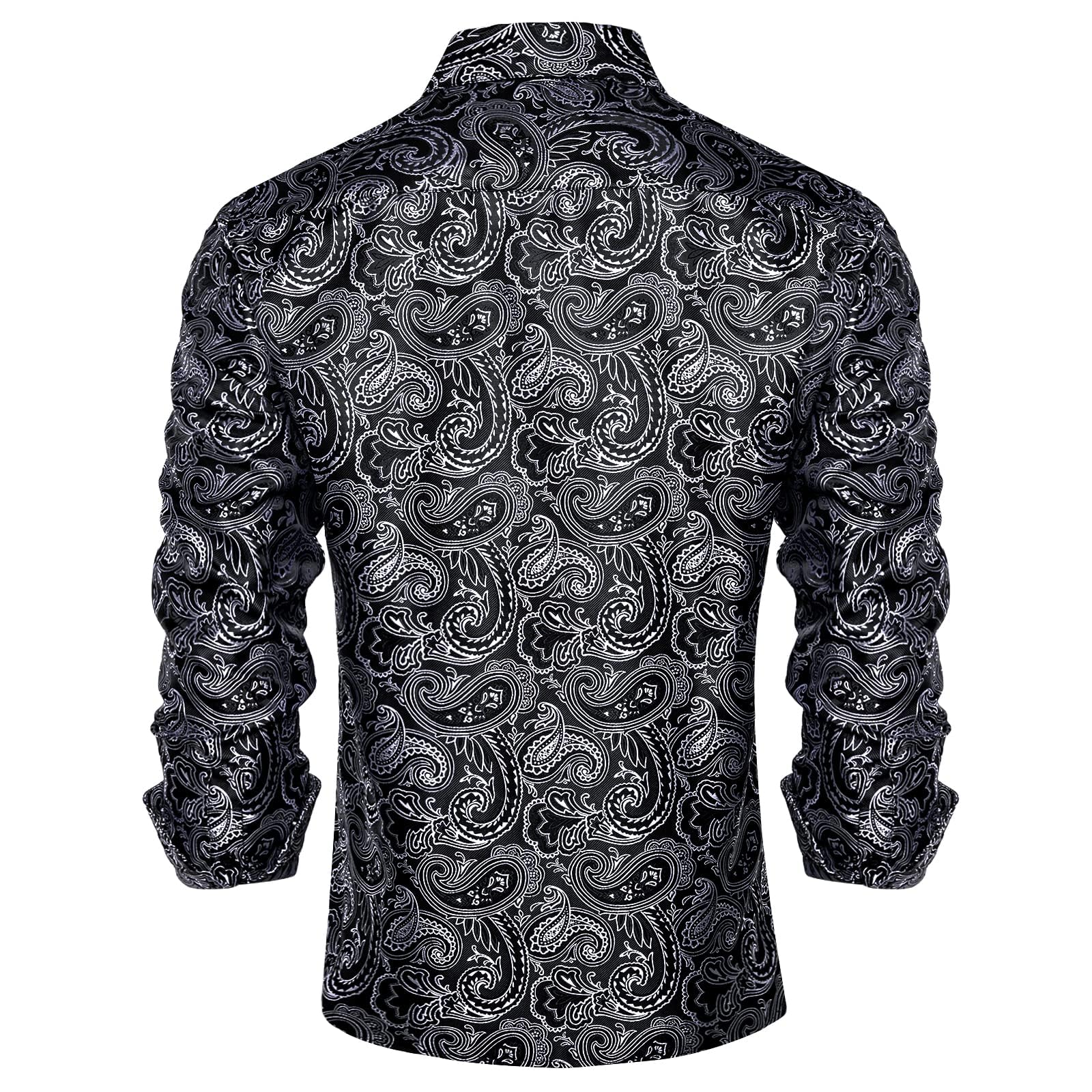 Men's Paisley Dress Shirt Long Sleeve Wrinkle Free Button Down Cowboy Shirts - Black&white&paisley