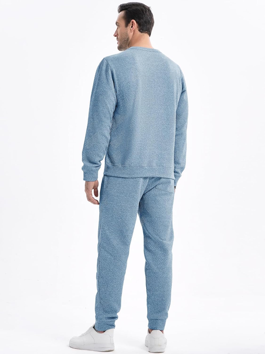 Mens 2 Piece Outfits Knit Jacquard Pullover Sweatshirt Tracksuit & Joggers Sweatpants Sweatsuit Sets with Pockets