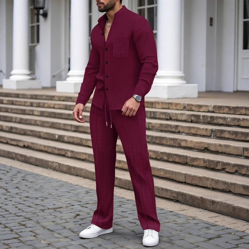 🎁2026 New Arrivals💥Men’s Casual Waffle Shirt Pants 2-Piece Set🔥