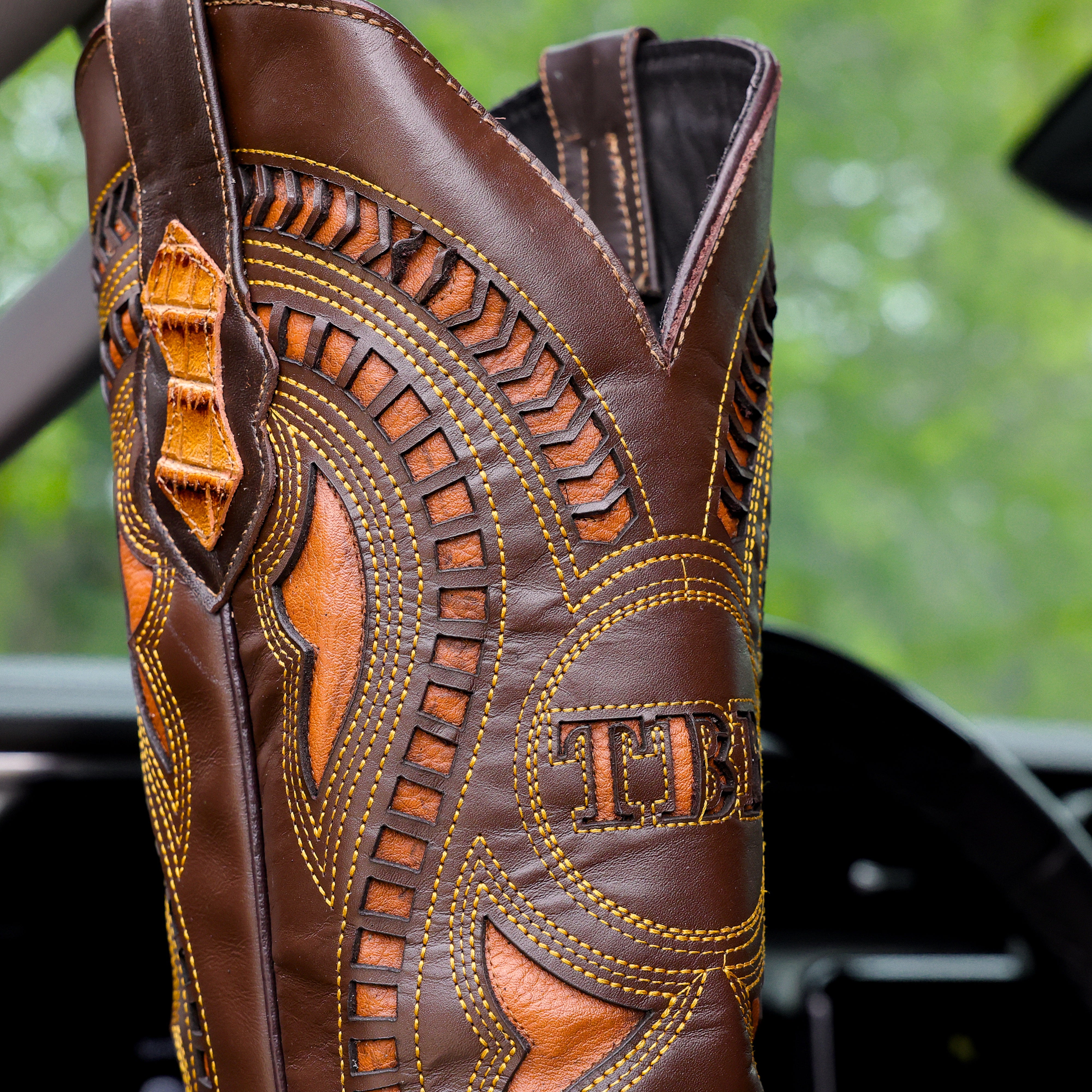 Honey Caiman Belly Leather Boots - Square Toe