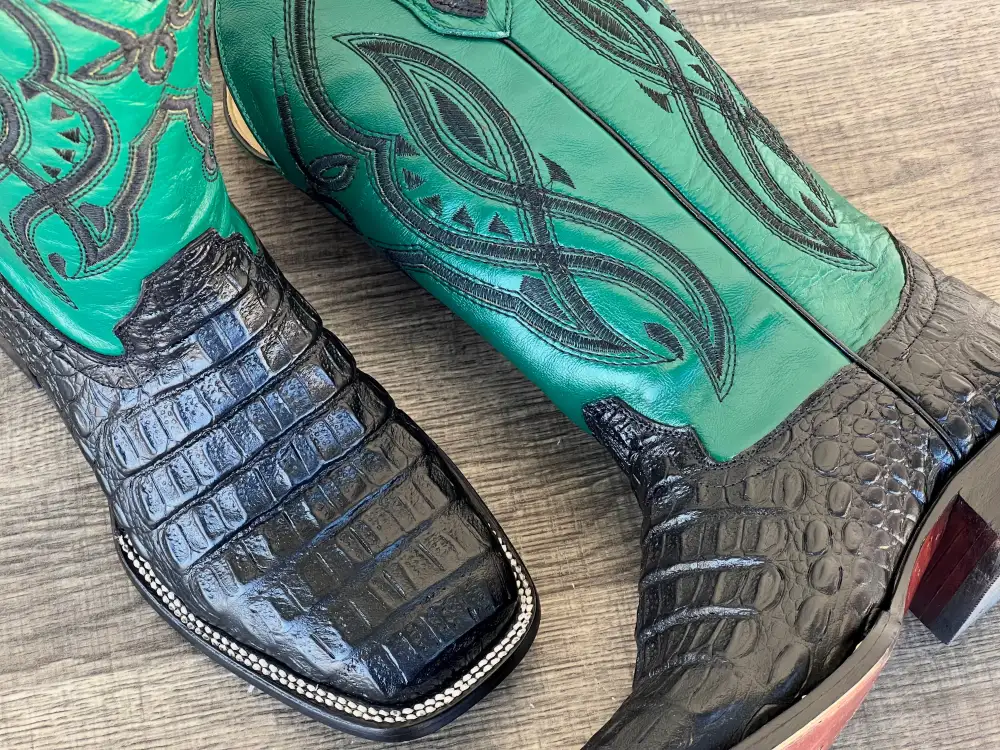 Men’s Black Crocodile Leather Boots With Green Shaft