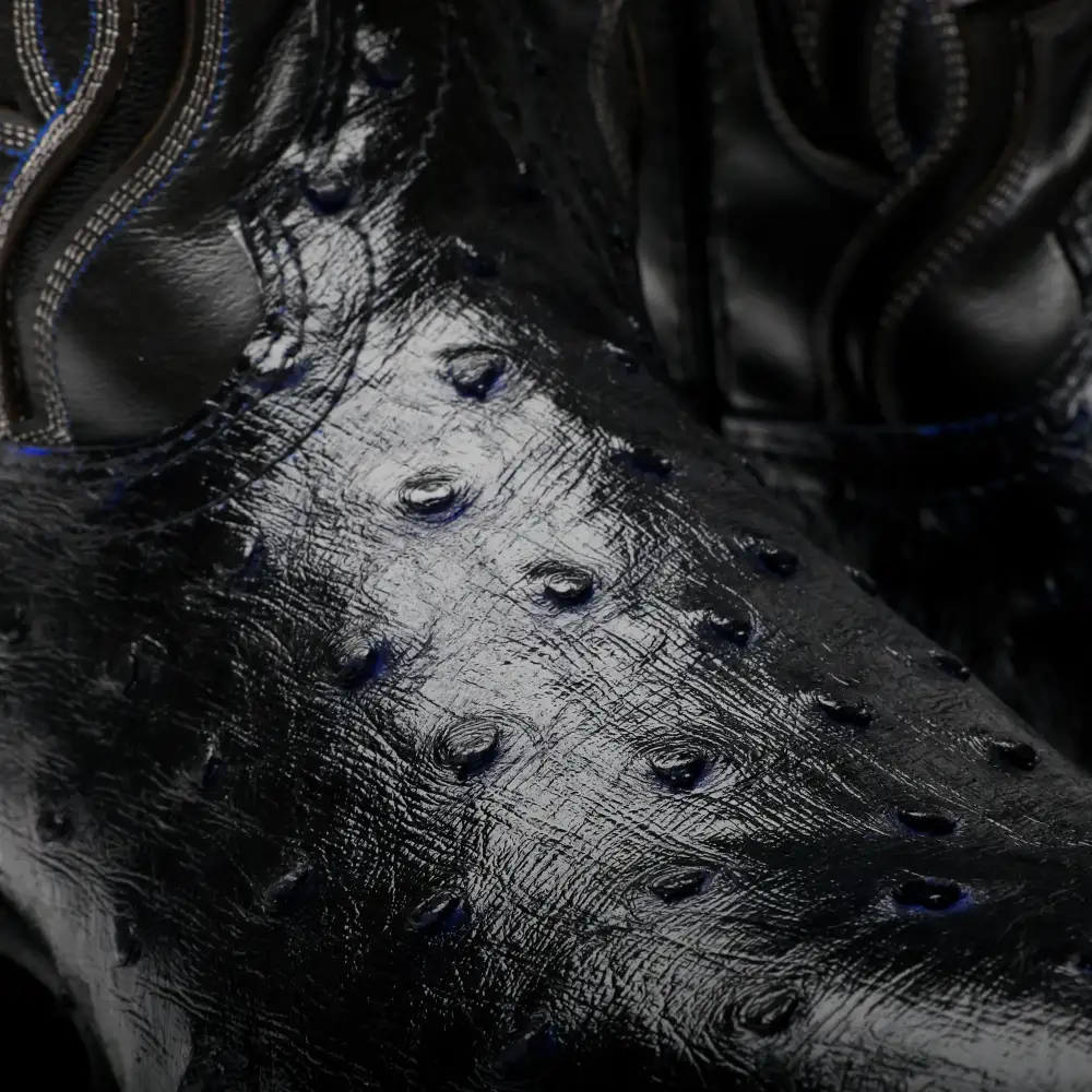 Black/Blue Ostrich Leather Boots - Square Toe
