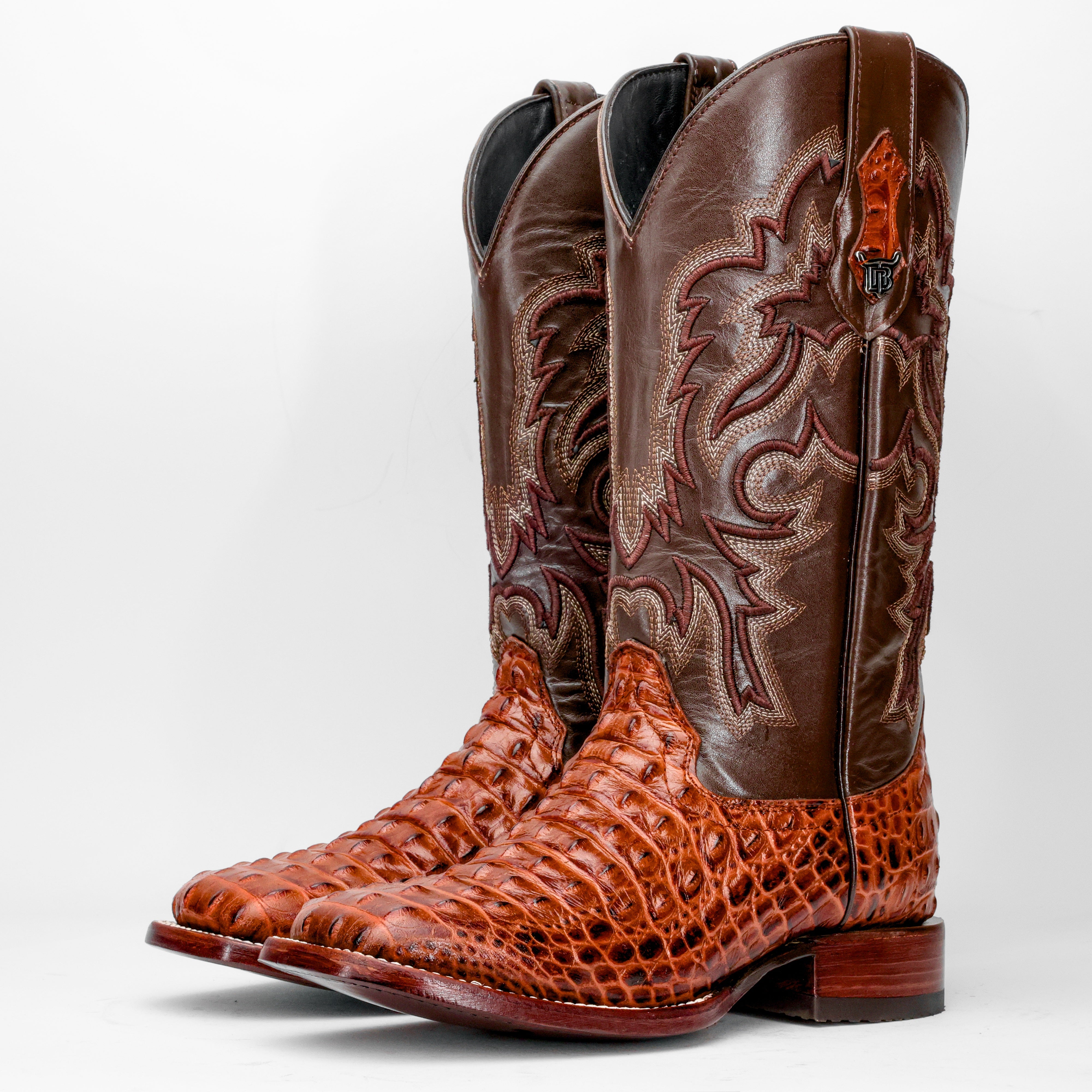 Cognac Caiman Hornback Leather Boots - Square Toe