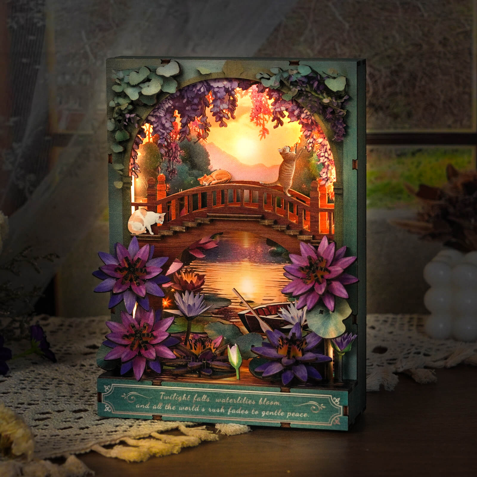 Twilight Lotus â€“ DIY Wooden Painting, 3D Puzzle Craft Kit