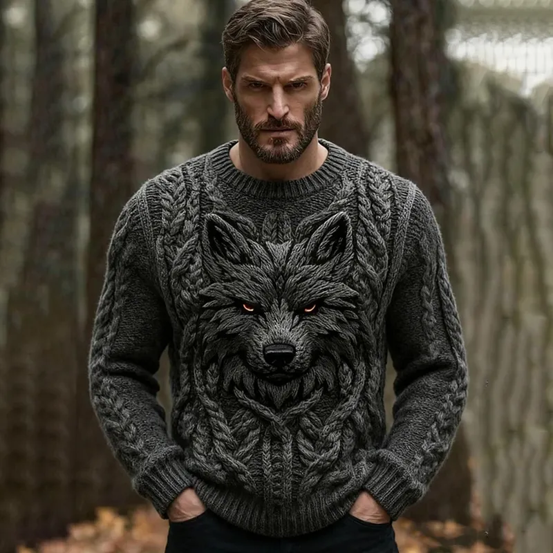 Men's Wolf Head Celtic Knot Crew Neck Sweater