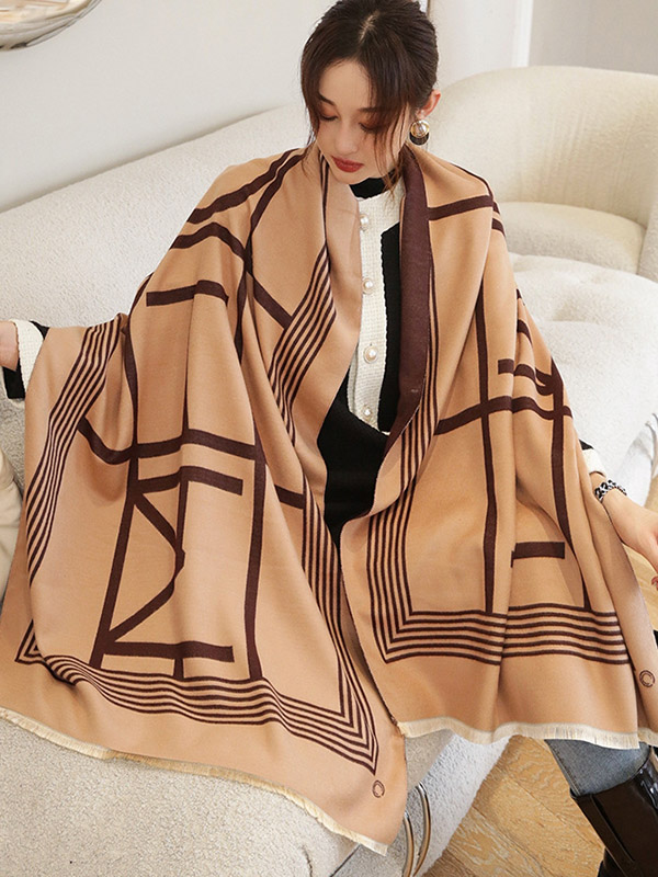 Vintage Keep Warm Striped Tasseled Shawl&Scarf